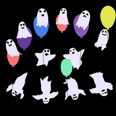 funny little ghosts on colorful balloons
