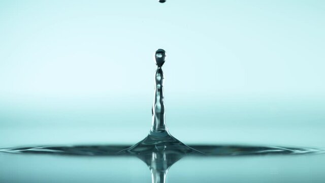 Super slow motion of dripping water drop filmed with macro lens. Filmed on high speed cinema camera, 1000fps.