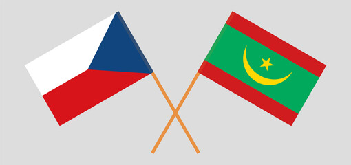 Crossed flags of Czech Republic and Mauritania. Official colors. Correct proportion