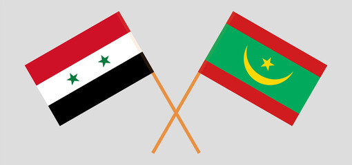 Crossed flags of Syria and Mauritania. Official colors. Correct proportion