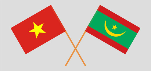 Crossed flags of Vietnam and Morocco. Official colors. Correct proportion