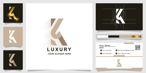 Letter K or ka monogram logo template with business card design - obrazy, fototapety, plakaty