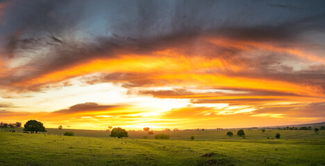  Panoramic Beautiful sunset with yellow clouds