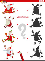 educational shadow task with cartoon Santa Claus characters