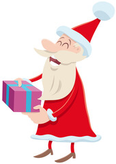 happy Santa Claus cartoon character with gift on Christmas time