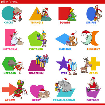 basic geometric shapes with comic Christmas characters set