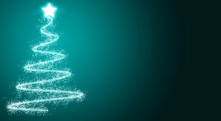Fondo azul navideño con árbol de navidad en luces.