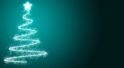 Fondo azul navideño con árbol de navidad en luces.
