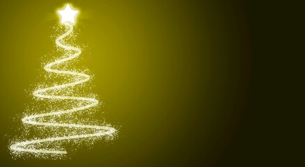 Fondo amarillo navideño con árbol de navidad en luces.