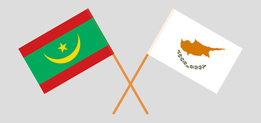 Crossed flags of Mauritania and Cyprus. Official colors. Correct proportion