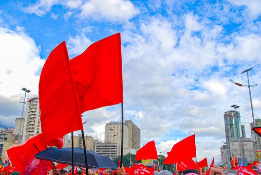 People Gathering To Watch Hugo Chavez Speak In Caracas, Venezuela, In 2009