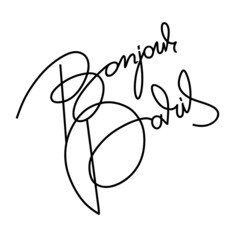 Bonjour Paris calligraphy lettering. Vector illustration on white background.