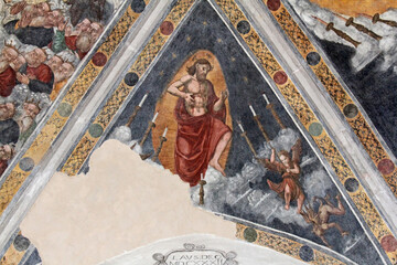 Cristo risorto; affresco sul soffitto del presbiterio della chiesa parrocchiale di Dasindo...
