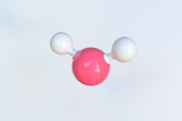 Water molecule made with balls, scientific molecular model. 3D rendering