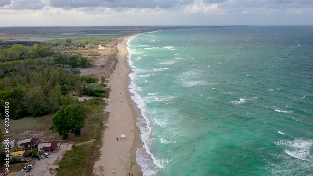 Canvas Prints Drone aerial video of coastline of Shabla town on the Black Sea coast in Bulgaria, 4k