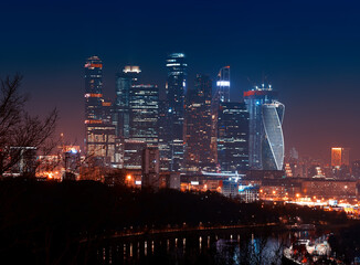 Moscow city at night architecture background