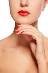 Obraz na płótnie Canvas Red Sexy Lips and Nails closeup.