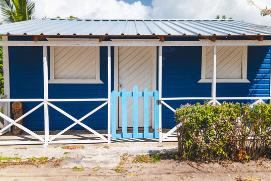 Colorful houses on the beach. Typical Dominican houses, Caribbean