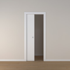 3d rendering of a single panel sliding door in white lacquered wood - obrazy, fototapety, plakaty