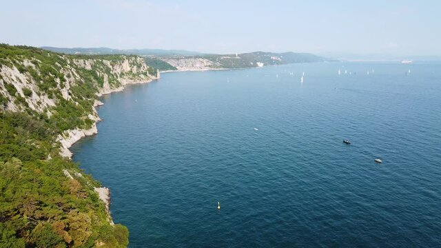 View on the Trieste coastline, Italy, from the park of the castle of Duino