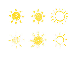 Set of sun doodle, sunlight flat design.