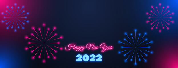 neon light happy new year banner or poster background with space for text