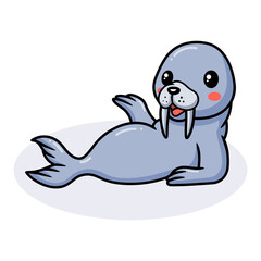 Cute little walrus cartoon lying down