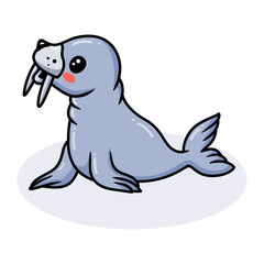 Cute little walrus cartoon posing