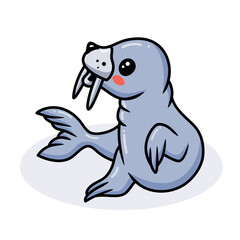 Cute little walrus cartoon posing