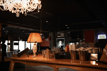 View of bar counter in modern cafe