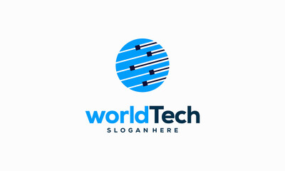 Modern World Tech logo designs concept vector illustration, Abstract Circle Technology logo template, Wire Tech logo designs vector