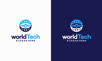 Modern World Tech logo designs concept vector illustration, Abstract Circle Technology logo template, Wire Tech logo designs vector