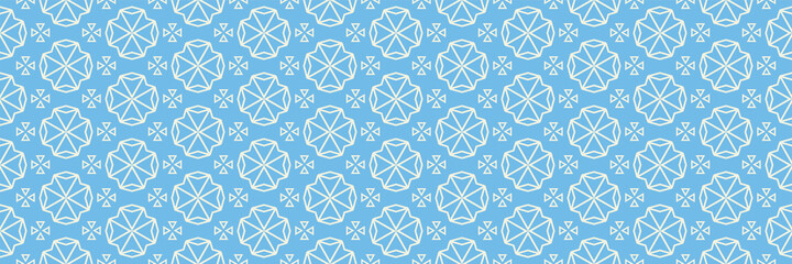 seamless pattern with blue flowers, geometric style