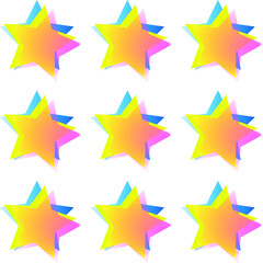Multiple colored simple stars pattern. Red yellow and blue. Vector illustration.