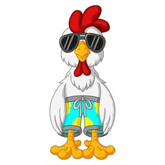 Cartoon funny rooster with sunglasses standing