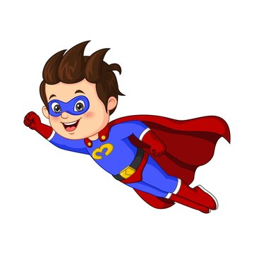 Cartoon happy superhero boy flying