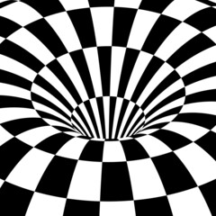 black white chess board hole , optic illusion. Vector illustration