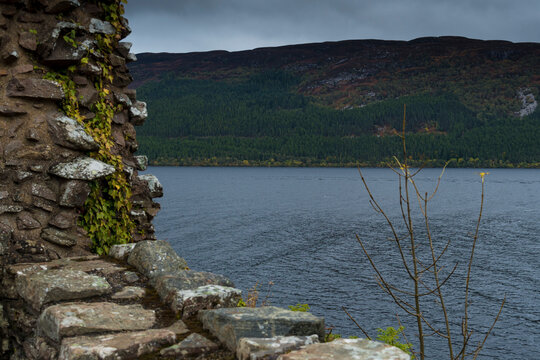 Loch Ness Cold Gray Waters, Scotland, United Kingdom, UK Mist, Rain, Storm
