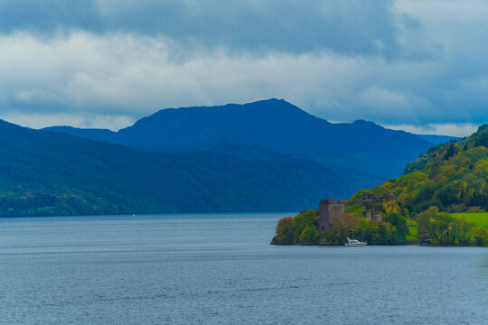 Loch Ness Cold Gray Waters, Scotland, United Kingdom, UK Mist, Rain, Storm
