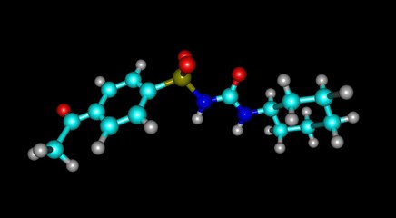 Acetohexamide molecular structure isolated on black