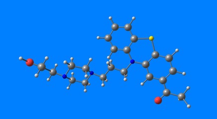 Acetophenazine molecular structure isolated on blue