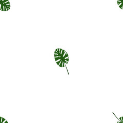 Obraz premium A seamless jpeg pattern illustration of monstera leaves isolated on transparent background. Designed in green color for web concepts, wraps, templates, prints, backgrounds