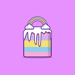 Rainbow cake cartoon style illustration. Food concept