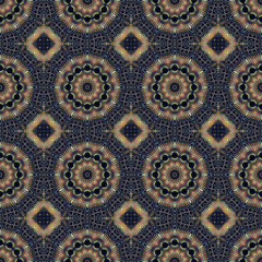 Abstract geometric seamless pattern, black-gold color, background for fashion textiles. Design for fabric, wallpaper, paper, cover, weaving, packaging, tile, ceramics.