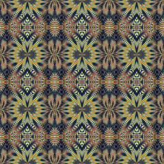 Abstract geometric seamless pattern, black-gold color, background for fashion textiles. Design for fabric, wallpaper, paper, cover, weaving, packaging, tile, ceramics.