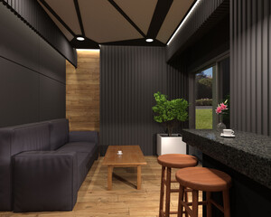 タイトル : テレビ会議背景用 ZOOM会議背景用 CG 部屋 ソファ コーヒー for using in video conference and as a zoom background.