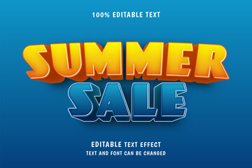 Summer sale,3 dimensions editable text effect blue orange modern shadow comic style