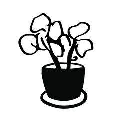 A houseplant growing in a pot.Hand drawn plant. Geranium in the grunge style