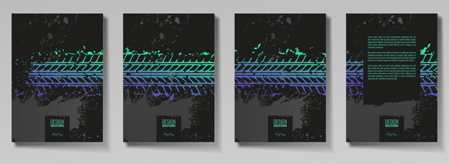 Tire tracks, vector illustration, colorful grunge. For background page, brochure template, booklet, flyer.