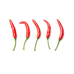 Collection of red chilli peppers isolated on white background